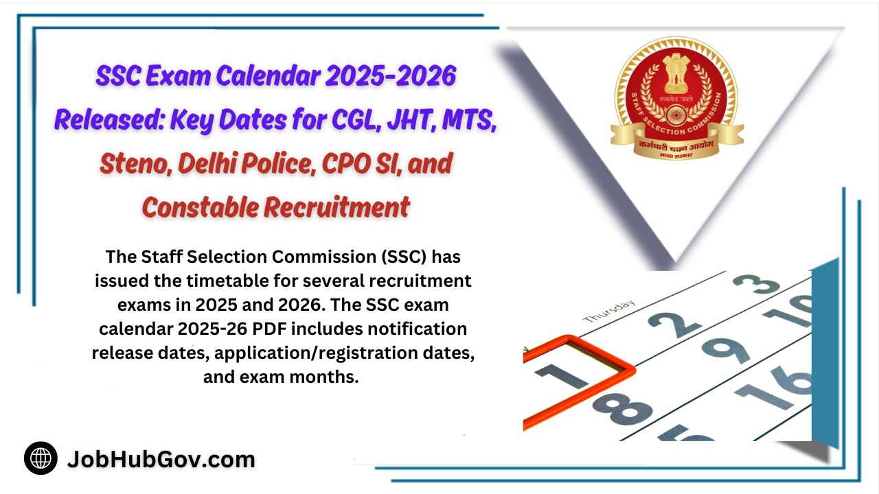 SSC Exam Calendar 2025-2026 Released